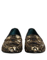 Dolce & Gabbana Black Gold Embellished Slip On Loafers Shoes - EU44/US11