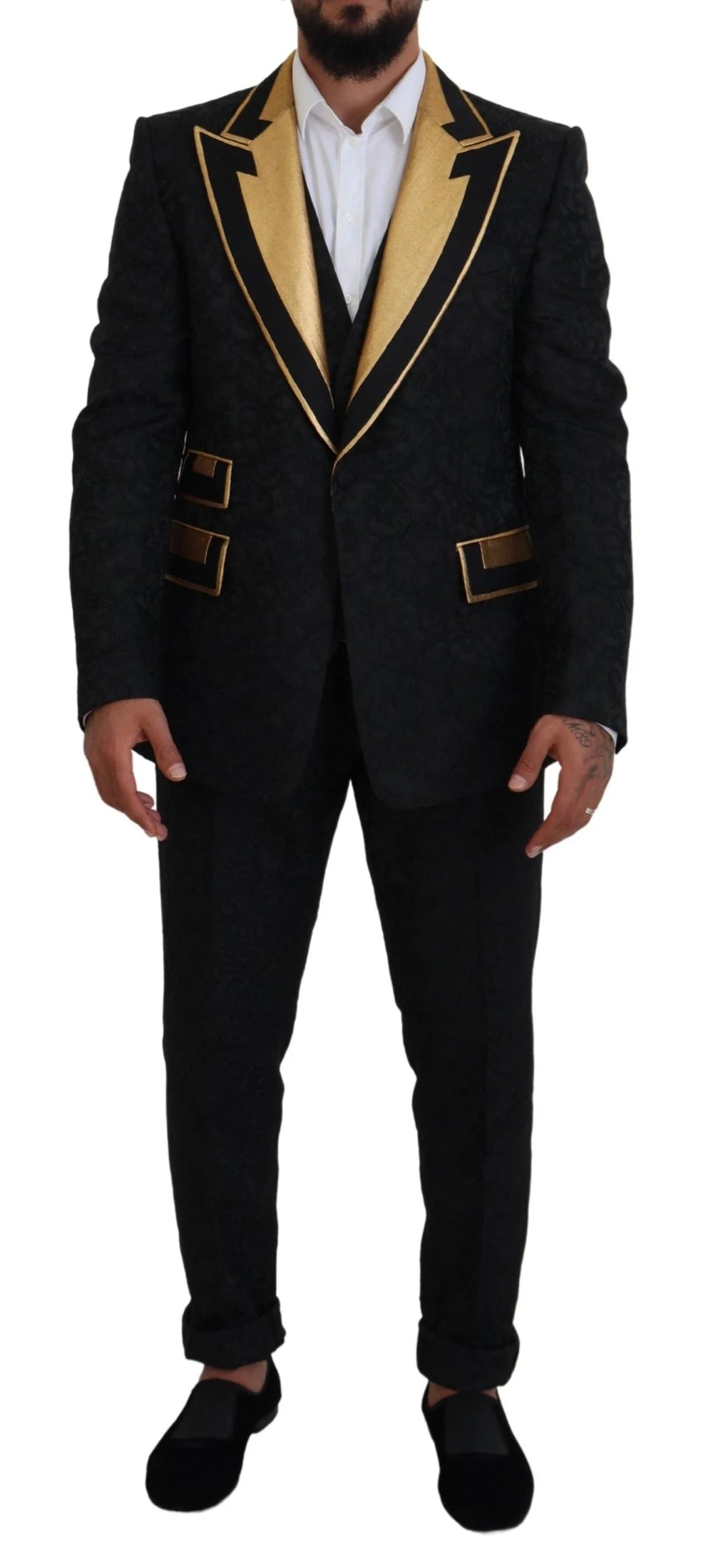 Dolce & Gabbana Black Gold Fantasy Tuxedo Slim Fit Suit - IT46 | S - Tuxedos