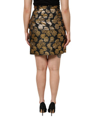 Dolce & Gabbana Black Gold Floral Print Jacquard Mini Skirt - IT44 | L - Skirts