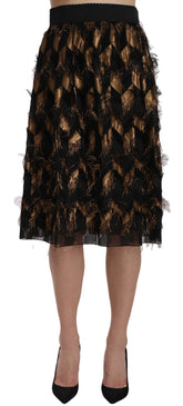 Dolce & Gabbana Black Gold Fringe Metallic Pencil A-line Skirt - IT44|L - Skirts