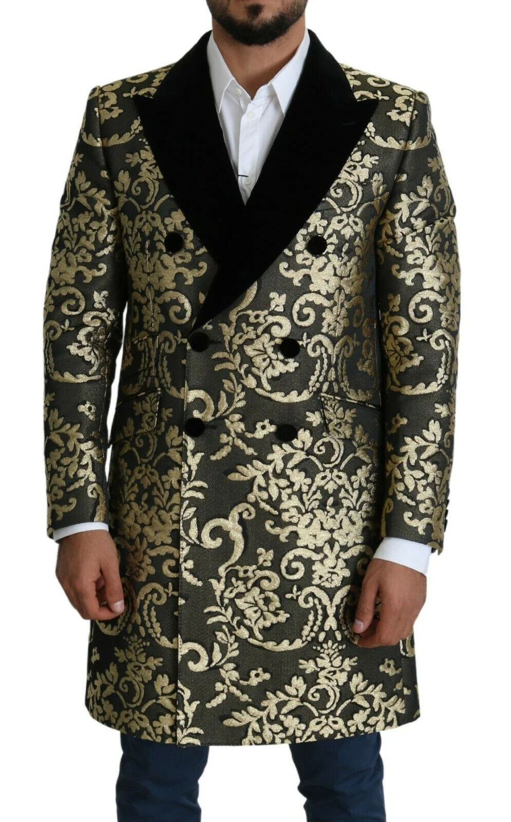 Dolce & Gabbana Black Gold Jacquard Long Coat SICILIA Jacket - IT46 | S - Overcoats