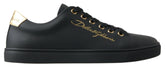 Dolce & Gabbana Black Gold Leather Classic Sneakers Shoes - Sneakers