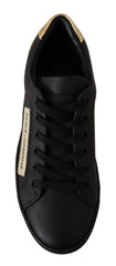 Dolce & Gabbana Black Gold Leather Low Top Sneakers Womens Shoes - EU36/US5.5 - Sneakers