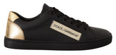 Dolce & Gabbana Black Gold Leather Low Top Sneakers Womens Shoes - EU36/US5.5 - Sneakers
