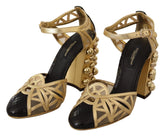 Dolce & Gabbana Black Gold Leather Studded Ankle Straps Shoes - EU35.5/US5