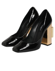 Dolce & Gabbana Black Gold Patent Leather Logo Heels Pumps Shoes - EU35/US4.5