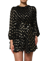 Dolce & Gabbana Black Gold Polka Dot Silk Brocade Mini Dress - IT40|S - Dresses