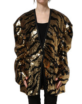 Dolce & Gabbana Fekete Arany Hímzett Tigriscsíkos Blazer Jakett - IT40|S