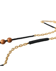Dolce & Gabbana Black Gold Wooden Beaded Logo Pendant - Necklaces
