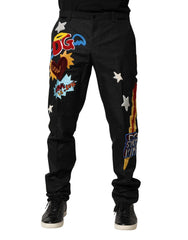 Dolce & Gabbana Black Graphic Embroidery Men Pants - Jeans