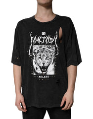 Dolce & Gabbana Black Graphic Print Cotton Crew Neck T-shirt - IT52 | XL - T-Shirts