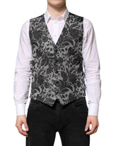 Dolce & Gabbana Black Gray Brocade Formal Men Waistcoat Vest - IT48 | M - Vests