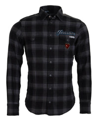 Dolce & Gabbana Black Gray Check Men Long Sleeves Shirt - IT39 | S - Shirts