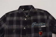 Dolce & Gabbana Black Gray Check Men Long Sleeves Shirt - IT39 | S - Shirts