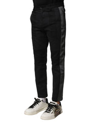 Dolce & Gabbana Black Gray Cotton Tapered Men Pants - IT44 | XS - Trousers