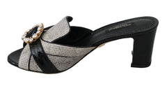 Dolce & Gabbana Black Gray Exotic Leather Crystals Sandals Shoes - EU37/US6.5