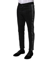 Dolce & Gabbana Black Gray Fantasy Cotton Formal Slim Pants - IT44 | XS - Trousers