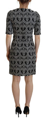 Dolce & Gabbana Black Gray Jacquard Sheath Bodycon Dress - Dresses
