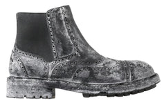 Dolce & Gabbana Black Gray Leather Ankle Boots - Boots