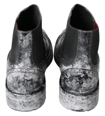 Dolce & Gabbana Black Gray Leather Ankle Boots - Boots