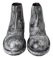 Dolce & Gabbana Black Gray Leather Ankle Boots - EU39/US6
