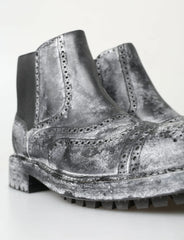 Dolce & Gabbana Black Gray Leather Ankle Boots - EU39/US6
