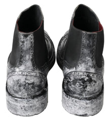 Dolce & Gabbana Black Gray Leather Ankle Boots - EU39/US6