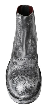 Dolce & Gabbana Black Gray Leather Ankle Boots - EU39/US6