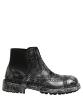 Dolce & Gabbana Black Gray Leather Ankle Chelsea Boots Shoes