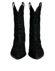 Dolce & Gabbana svarte grå leopard cowboystøvler