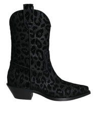 Dolce & Gabbana svarte grå leopard cowboystøvler