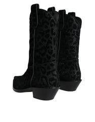 Dolce & Gabbana svarte grå leopard cowboystøvler