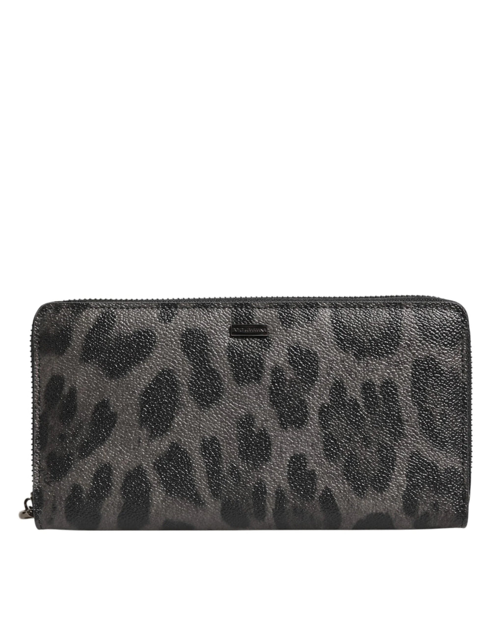 Dolce & Gabbana Black Gray Leopard Leather Zip Around Continental Wallet - Wallets