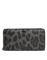 Dolce & Gabbana Black Gray Leopard Leather Zip Around Continental Wallet - Wallets