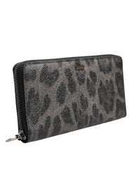 Dolce & Gabbana Black Gray Leopard Leather Zip Around Continental Wallet - Wallets