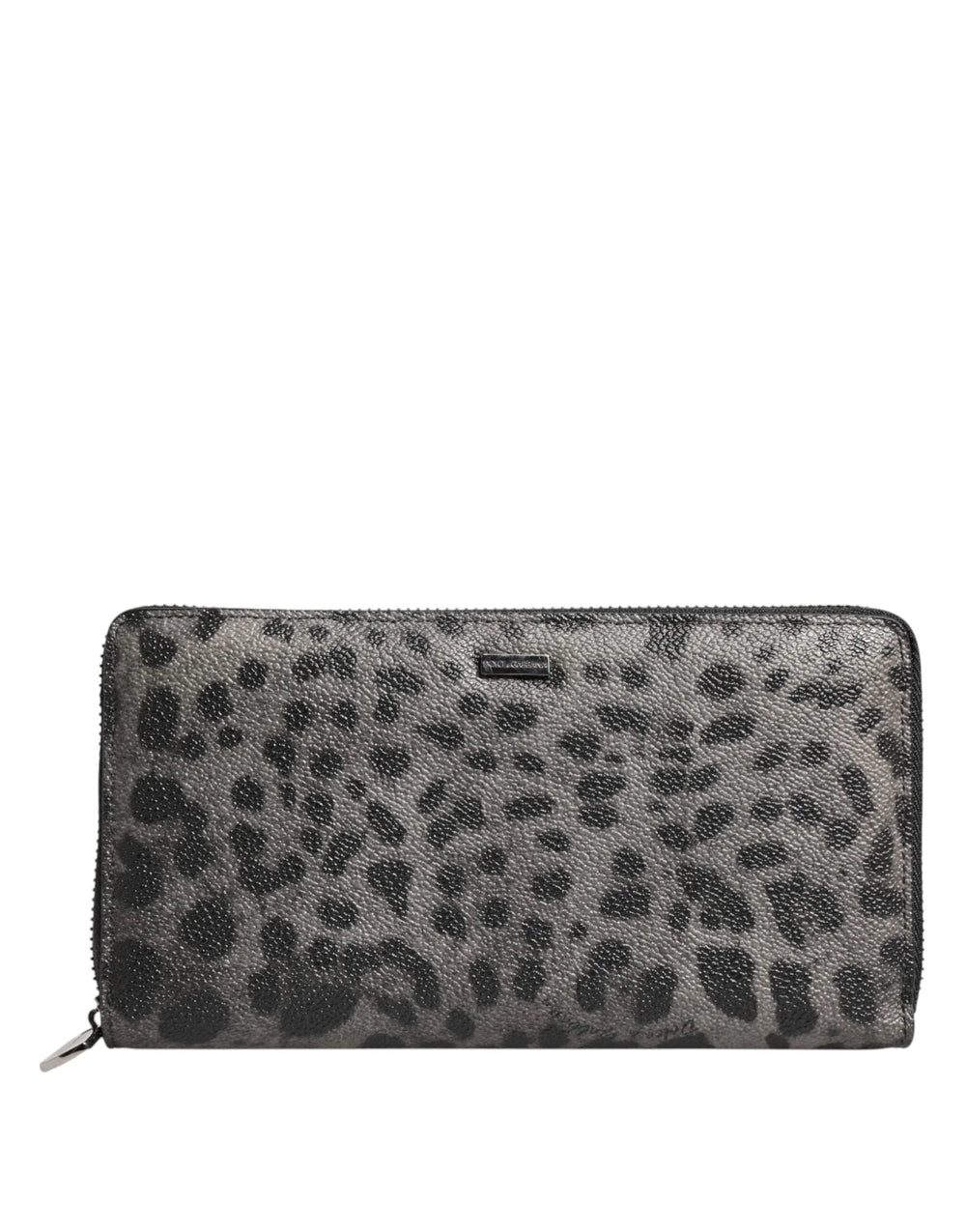Dolce & Gabbana Black Gray Leopard Leather Zip Around Continental Wallet - Wallets