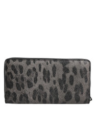 Dolce & Gabbana Black Gray Leopard Leather Zip Around Continental Wallet - Wallets
