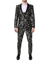 Dolce & Gabbana Black Gray MARTINI Jacquard Men 3 Piece Suit - IT48 | M - Tuxedos