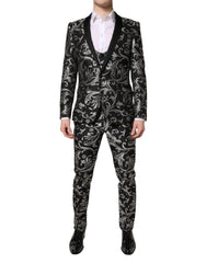 Dolce & Gabbana Black Gray MARTINI Jacquard Men 3 Piece Suit - IT48 | M - Tuxedos