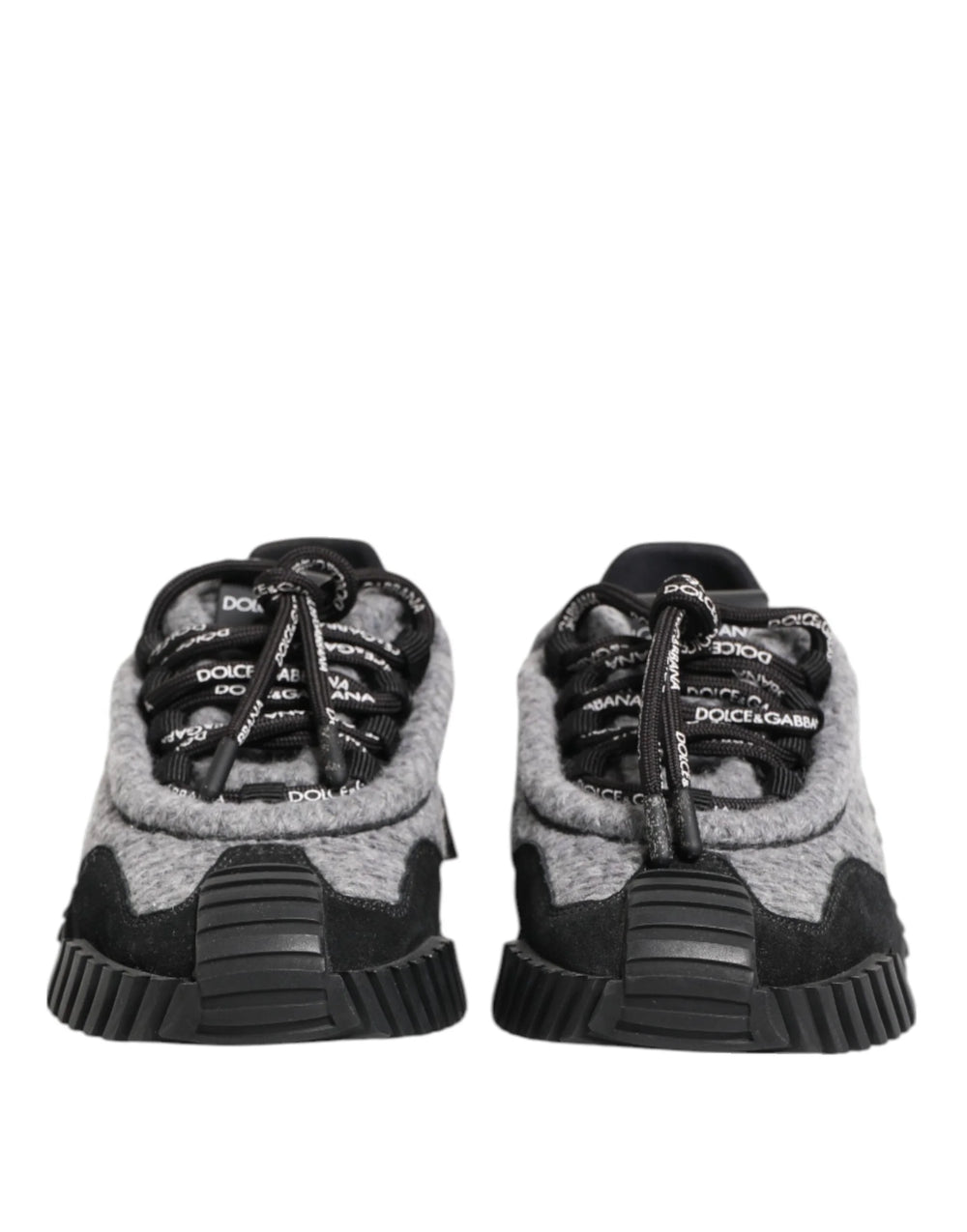Dolce & Gabbana NS1 lavtop sneakers i sort og grå blandet kalvelæder og jomfru uld, frontvisning.
