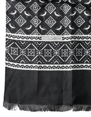 Dolce & Gabbana Black Gray Silk Bird Fringe Wrap Foulard 140cm X 23cm Scarf