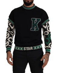 Dolce & Gabbana Black Green Cotton KING Star Crewneck Pullover Sweater - XS - Sweaters