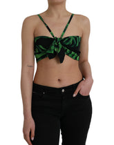 Dolce & Gabbana Black Green Leaf Silk Halter Cropped Top - IT42|M - Tank Tops