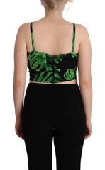 Dolce & Gabbana Black Green Leaf Silk Halter Cropped Top - IT48|XXL - Tank Tops