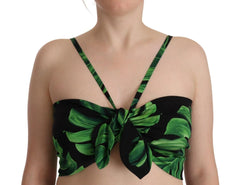 Dolce & Gabbana Black Green Leaf Silk Halter Cropped Top - IT48|XXL - Tank Tops
