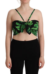 Dolce & Gabbana Black Green Leaf Silk Halter Cropped Top - IT48|XXL - Tank Tops