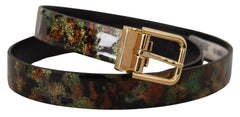 Dolce & Gabbana Black Green Leather Bronze Metal Buckle Belt - 90 cm / 36 Inches - Belts