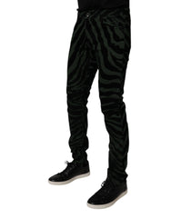 Dolce & Gabbana Black Green Stripes Cotton Skinny Denim Jeans - IT48 | M - Jeans