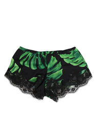 Dolce & Gabbana Black Green Tropical Print Lace Underwear - IT2 | S - Boyshorts