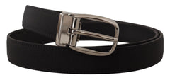 Dolce & Gabbana Black Grosgrain Leather Silver Logo Buckle Belt - Belts